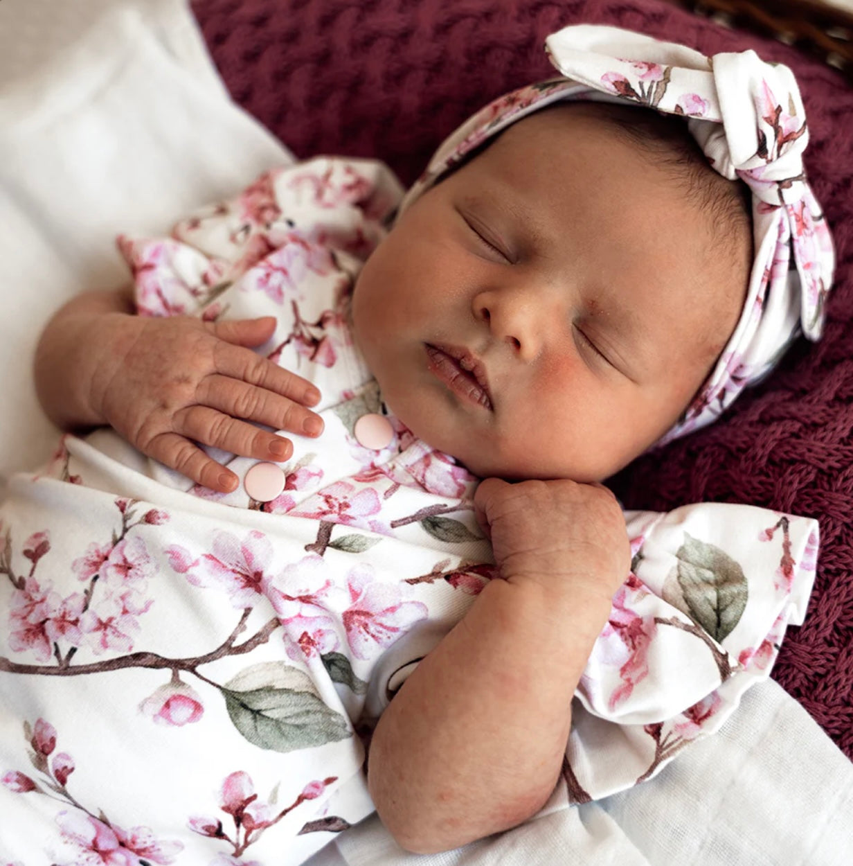 Cherry Blossom Short Sleeve Bodysuit With Frill