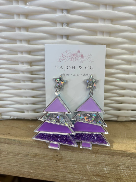 Purple Christmas Tree Earrings