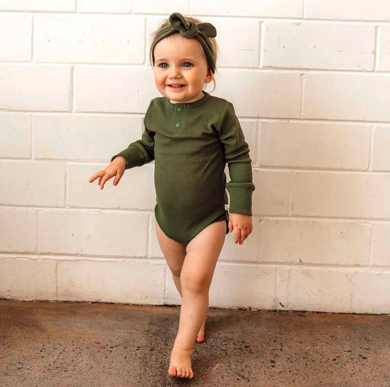 Olive Long Sleeve Organic Bodysuit