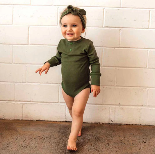 Olive Long Sleeve Organic Bodysuit