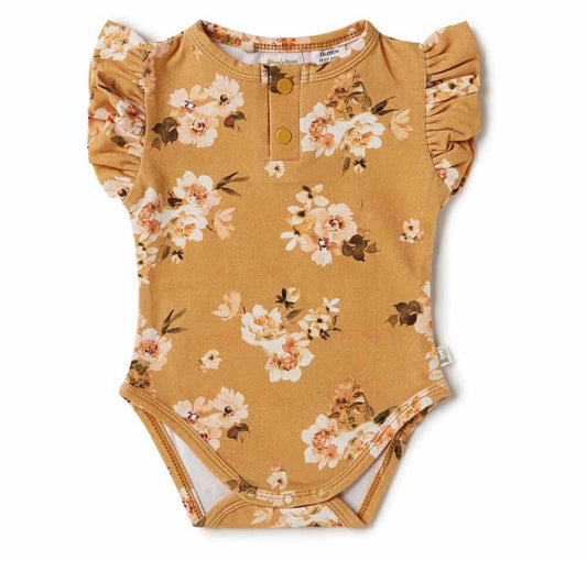 Golden Flower Short Sleeve Organic Bodysuit