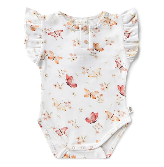 Butterfly Short Sleeve Organic Bodysuit With Frill