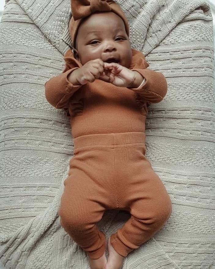 BASICS THICK Shimmy Ribbed Long Sleeve Onesie/Top - RUST