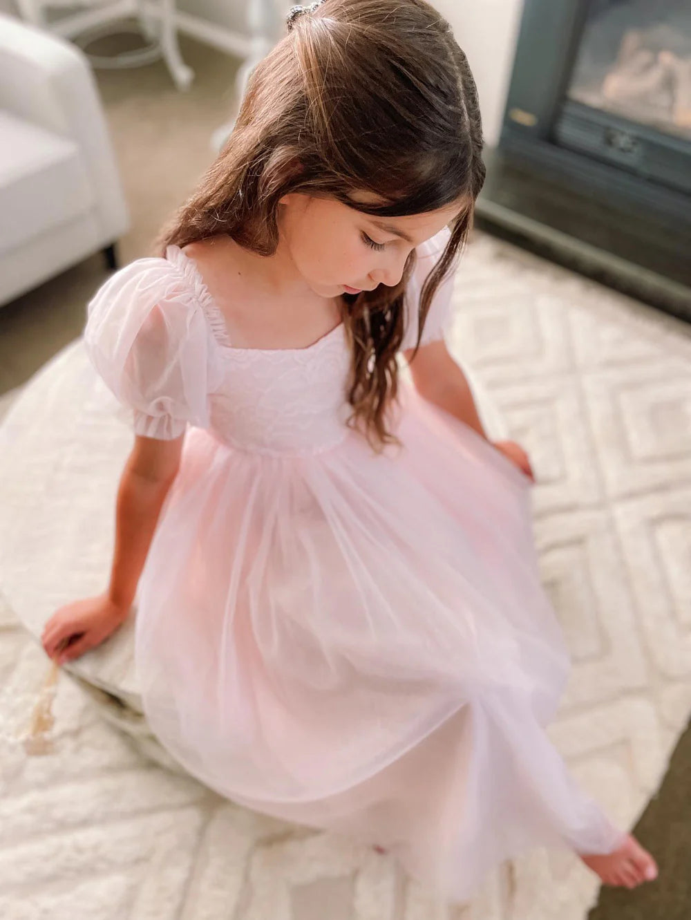 Harper Puff Sleeve Pink Girls Dress