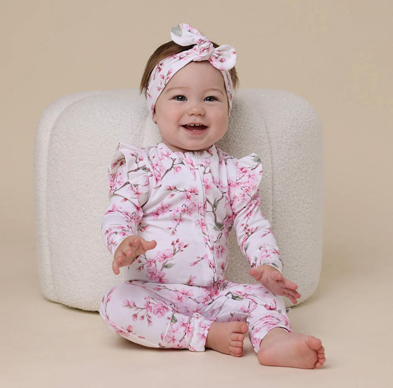 Cherry Blossom Organic Snugglesuit Convertible Romper with Frill