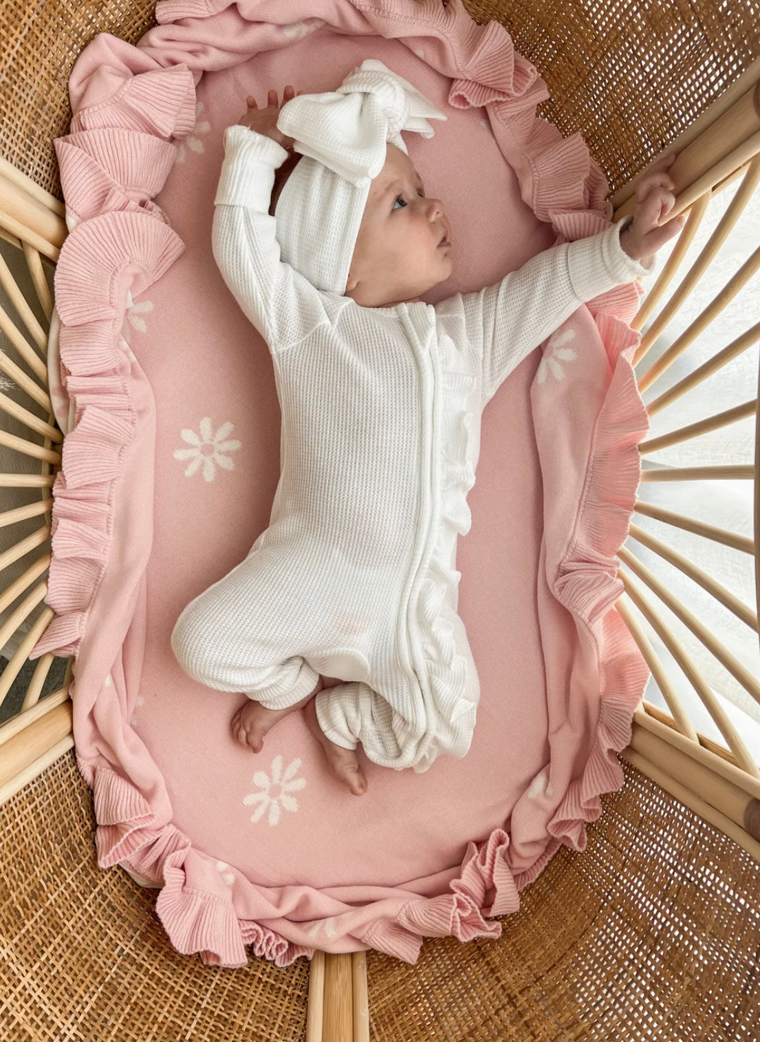 Frill Knit blanket | Baby Pink Floral