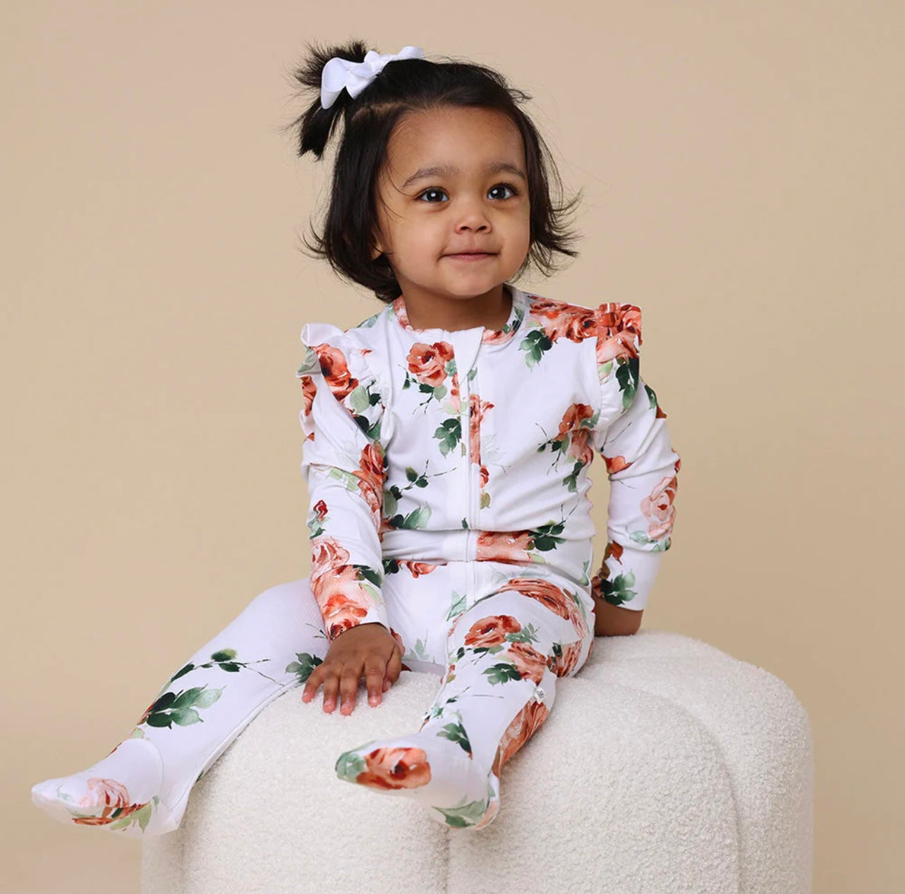 Rosebud Organic Snuggle Sleepsuit Zip Footie with Frill