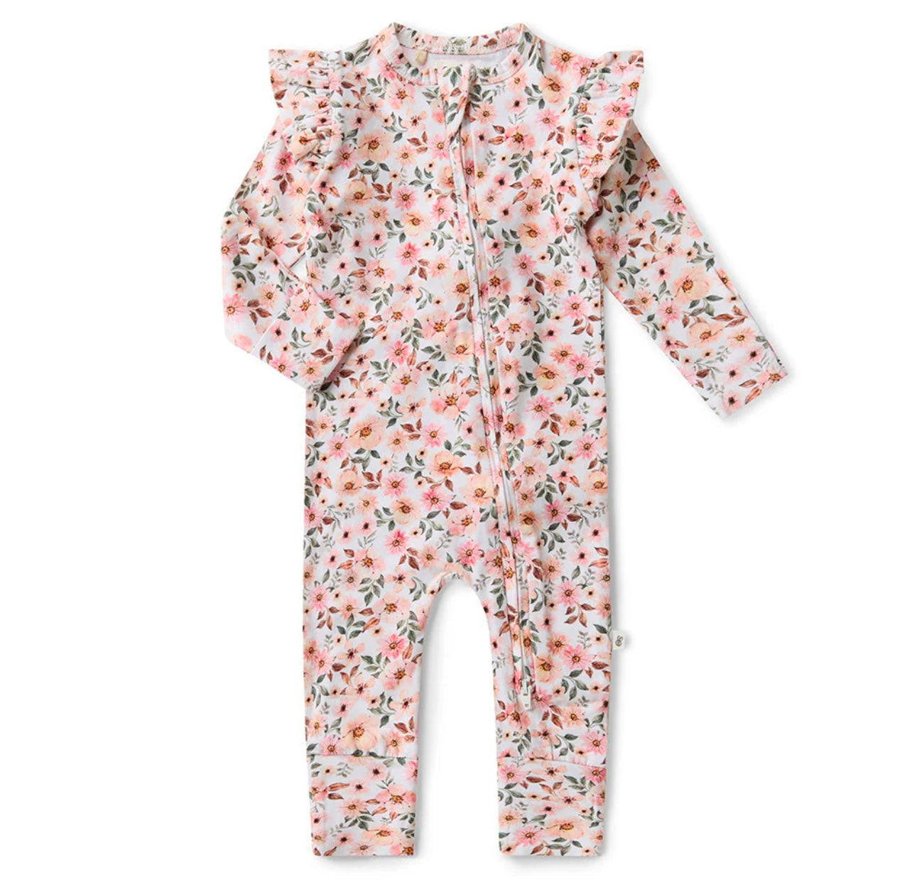 Spring Floral Organic Snugglesuit Convertible Romper with Frill