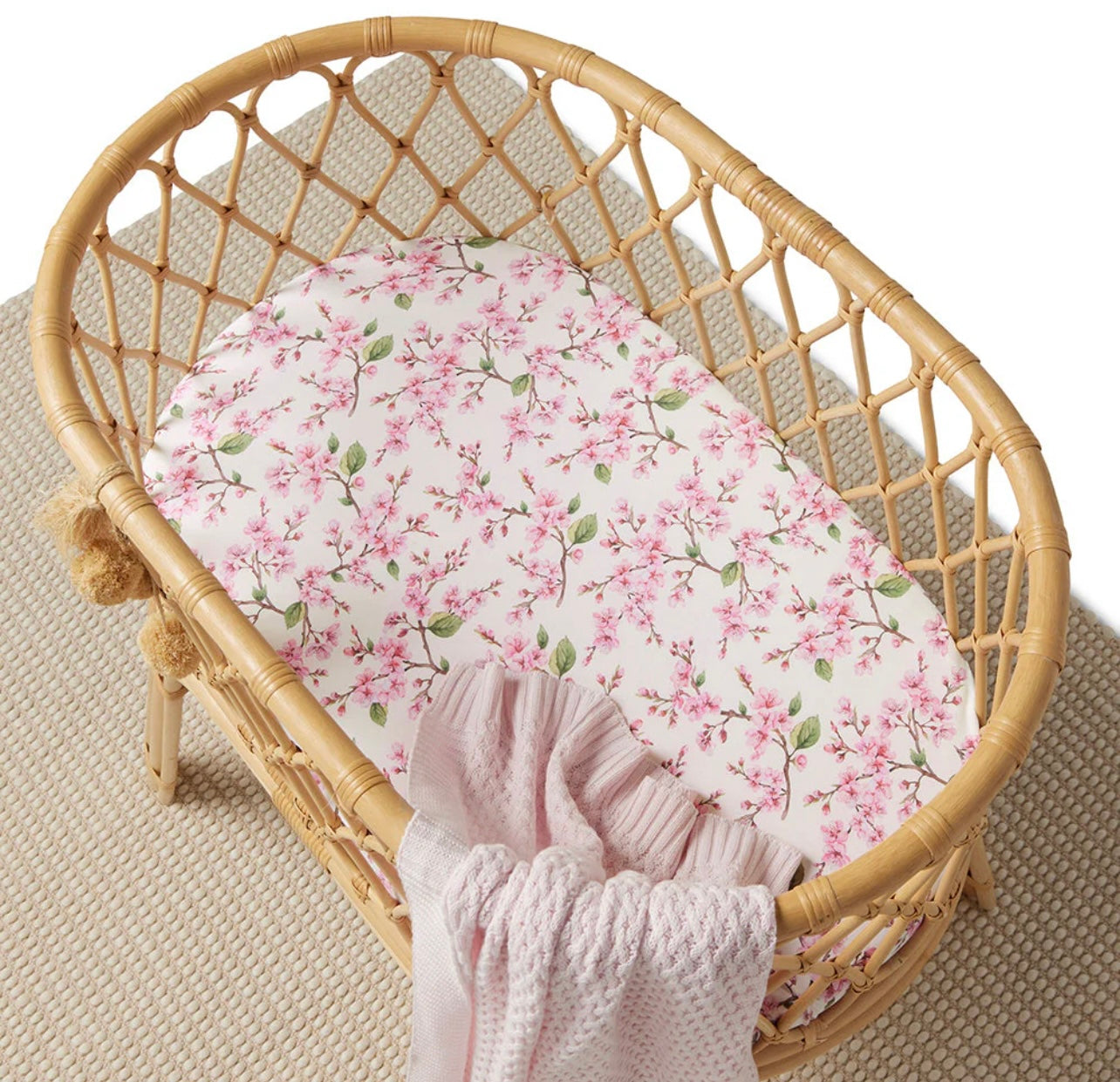 Cherry Blossom Organic Fitted Bassinet Sheet | Change Pad Cover