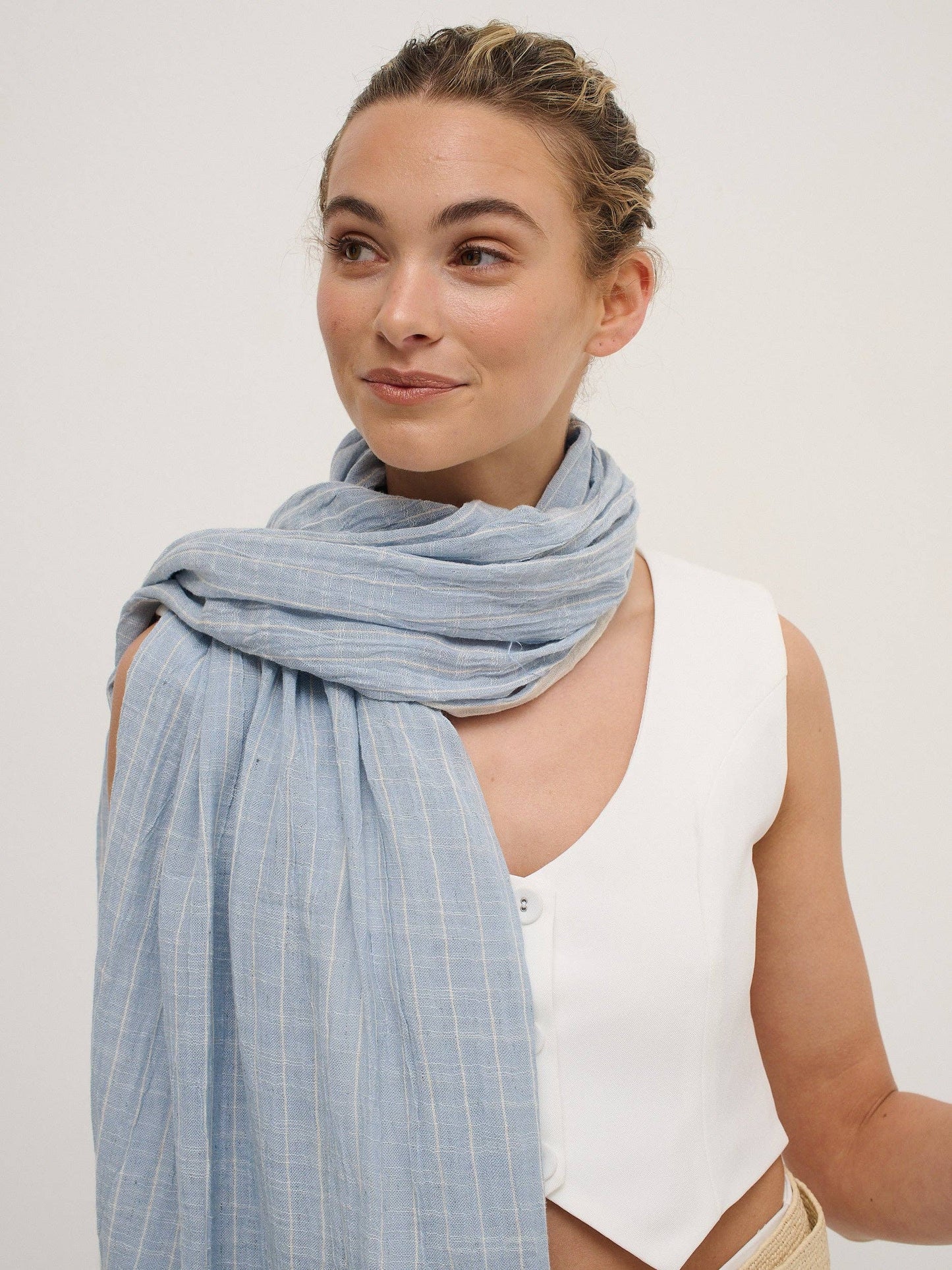 Pinstripe Cotton Lightweight Scarf in Blue