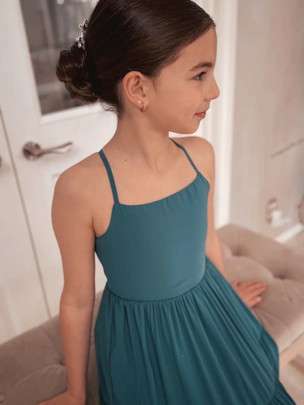 Clara Chiffon Girls Maxi Dress Teal Green size 10