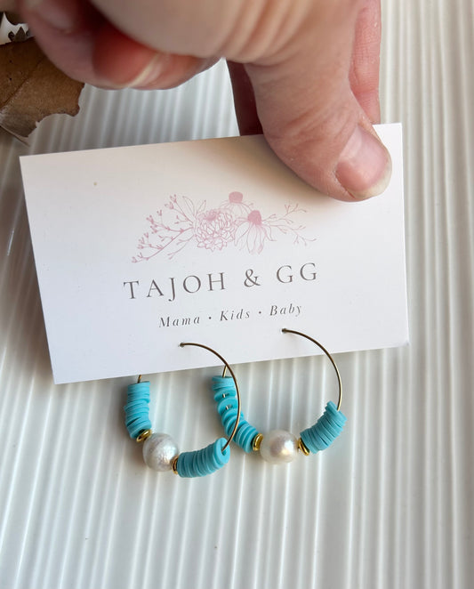 Freshwater Pearl & Clay Hoops | Turquoise