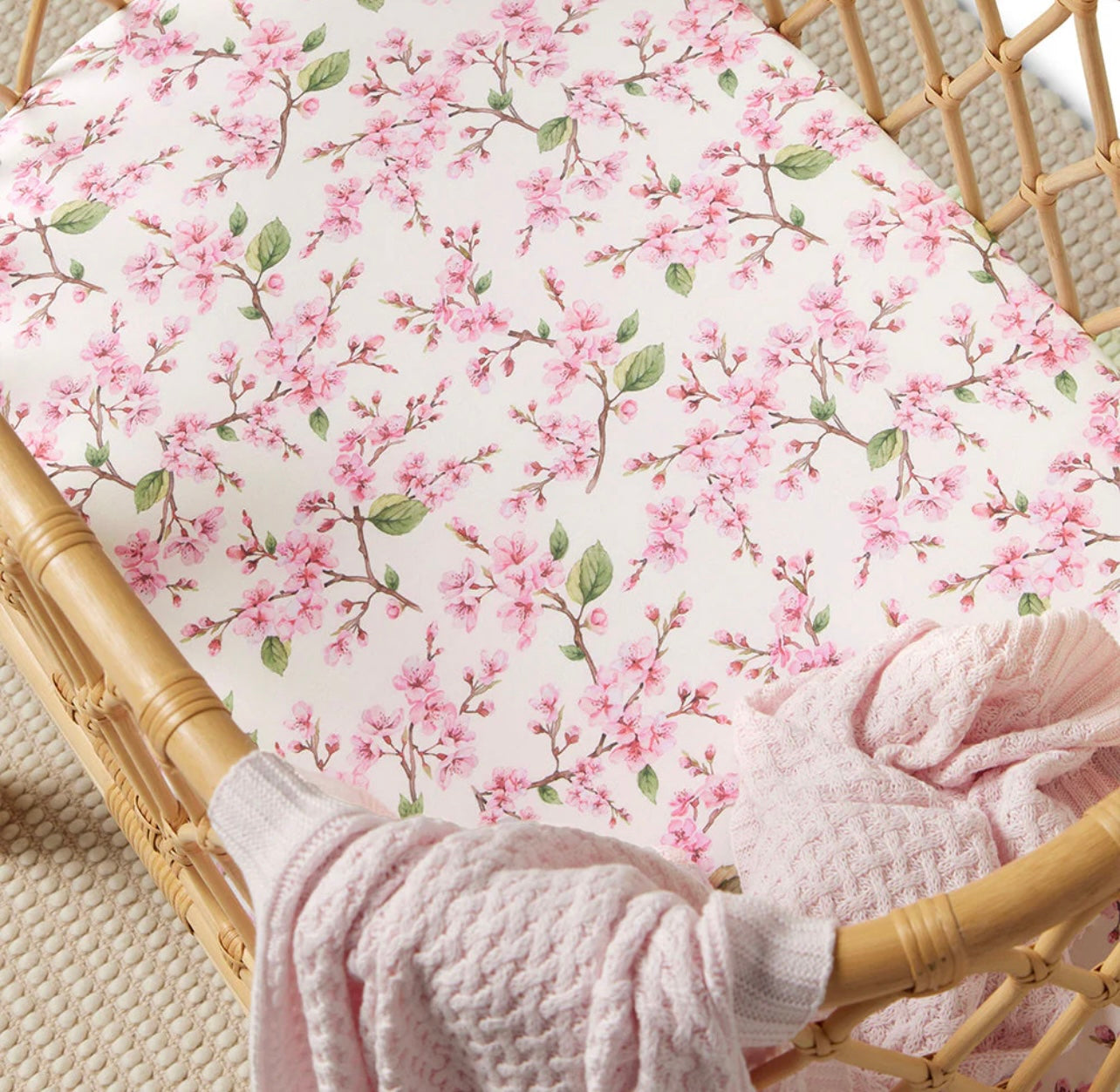 Cherry Blossom Organic Fitted Bassinet Sheet | Change Pad Cover