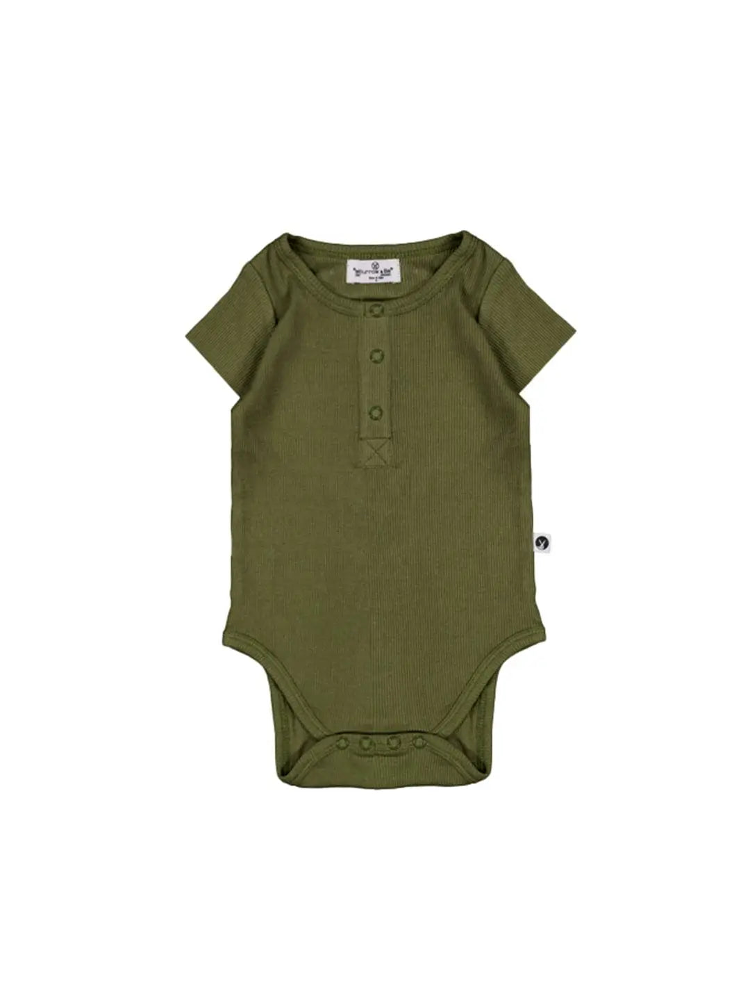 Short Sleeve Henley Rib Bodysuit - Olive