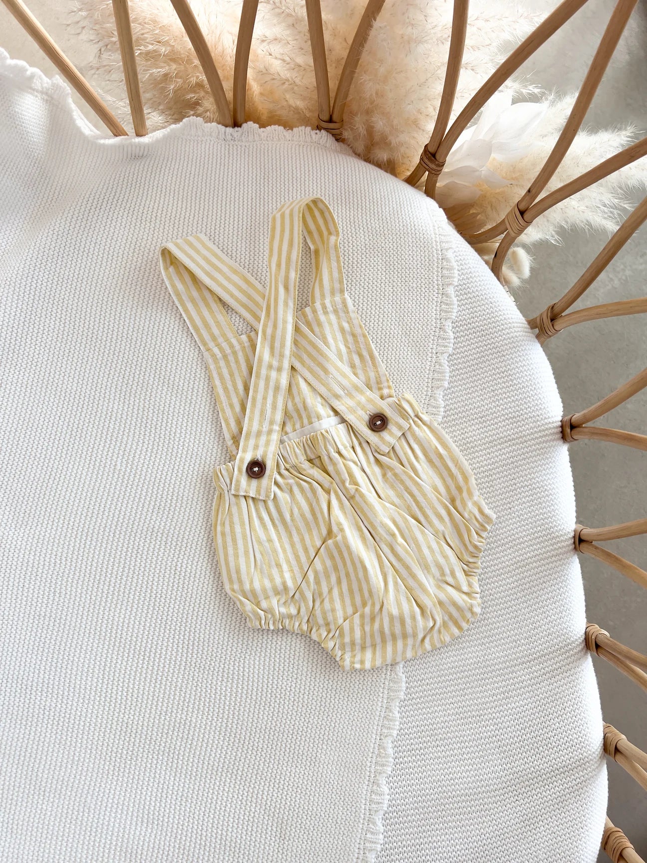 Yellow Stripe Cross Back Romper