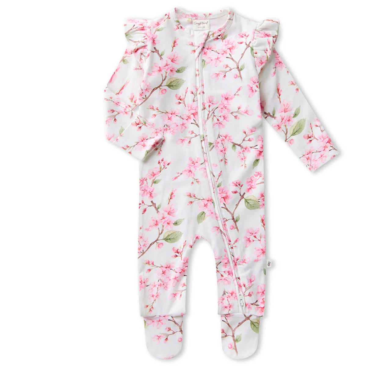 Cherry Blossom Organic Snuggle Sleepsuit Zip Footie with Frill