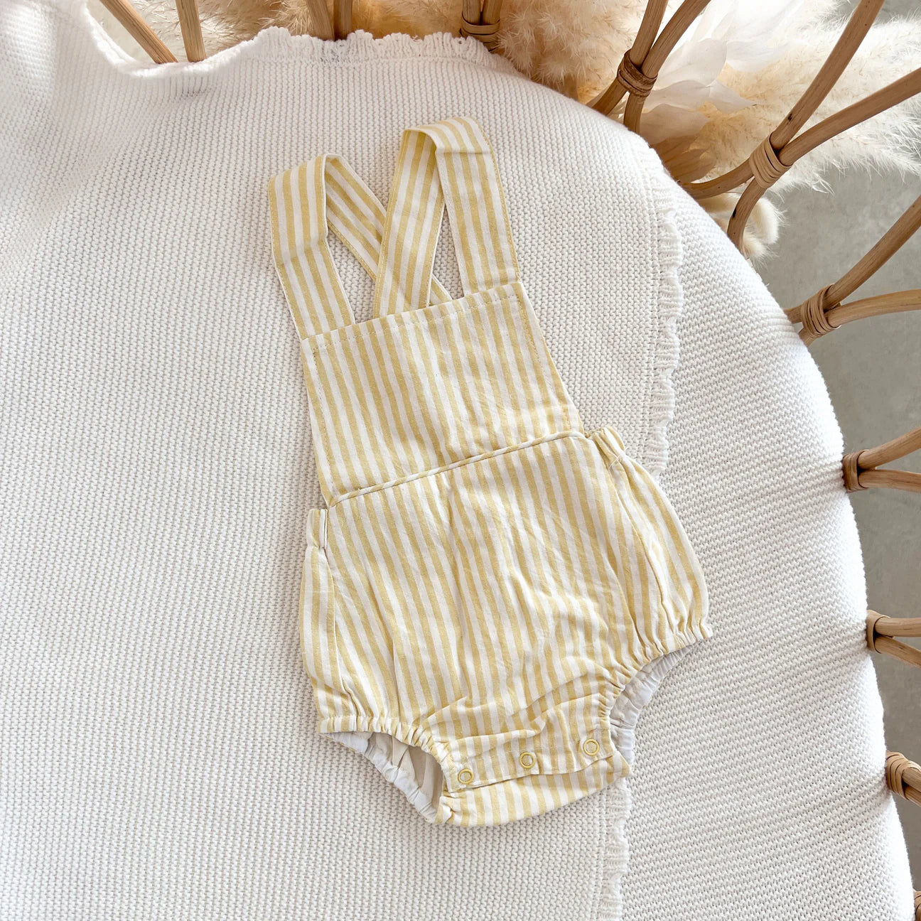 Yellow Stripe Cross Back Romper