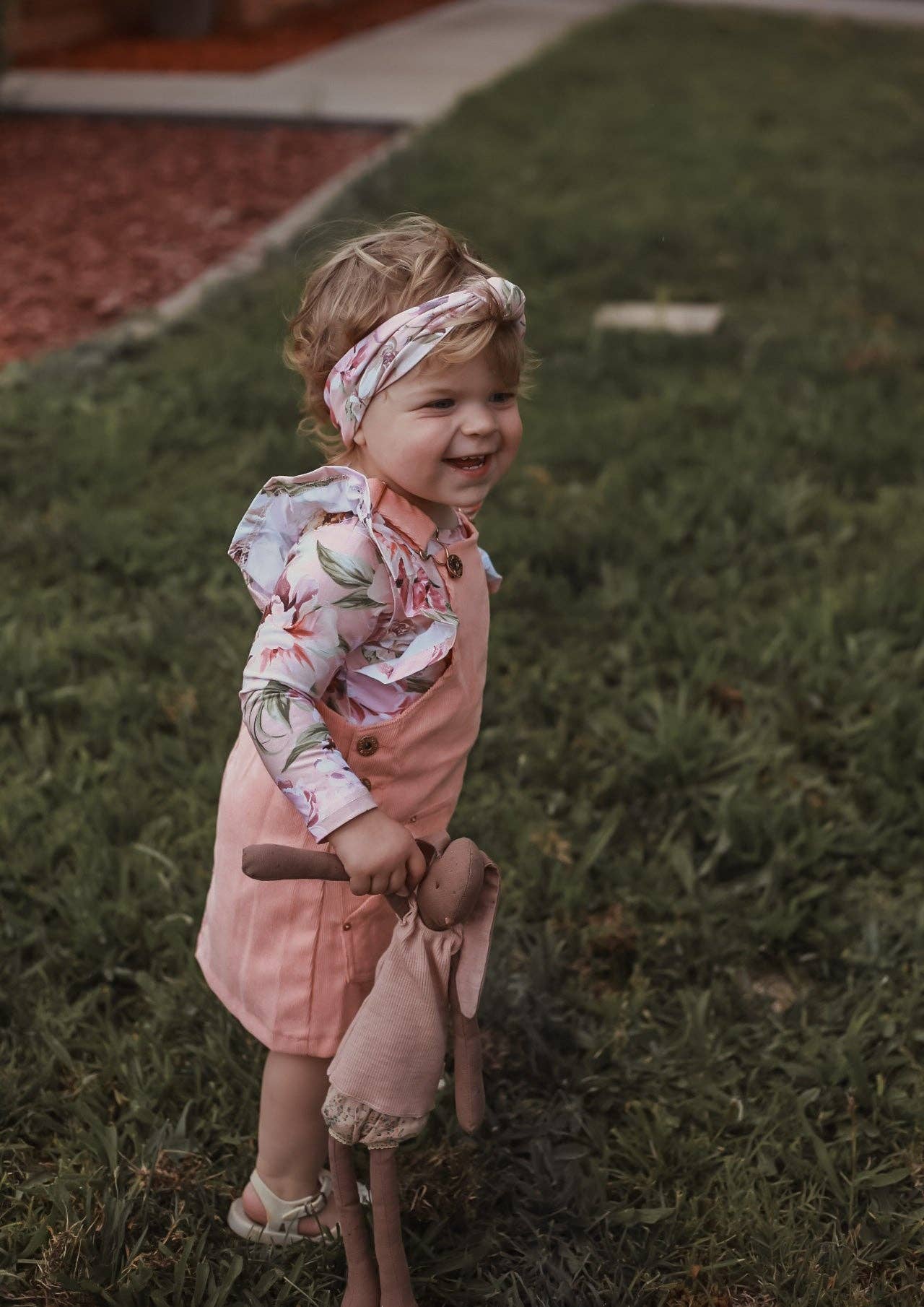 Hazel Cord Pinafore Dress - PEACH