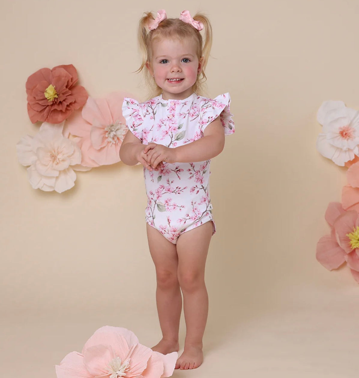 Cherry Blossom Short Sleeve Bodysuit With Frill