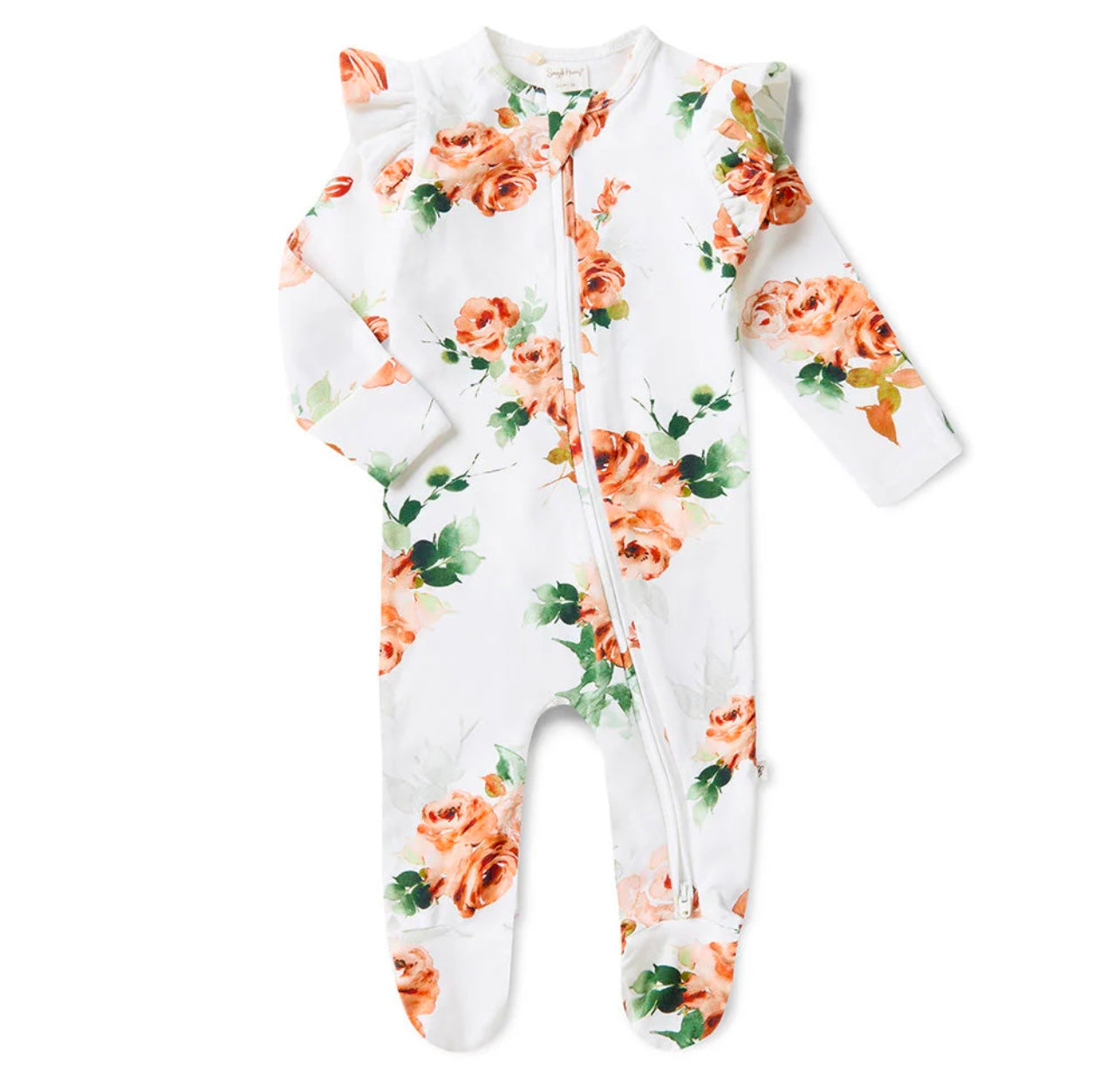 Rosebud Organic Snuggle Sleepsuit Zip Footie with Frill