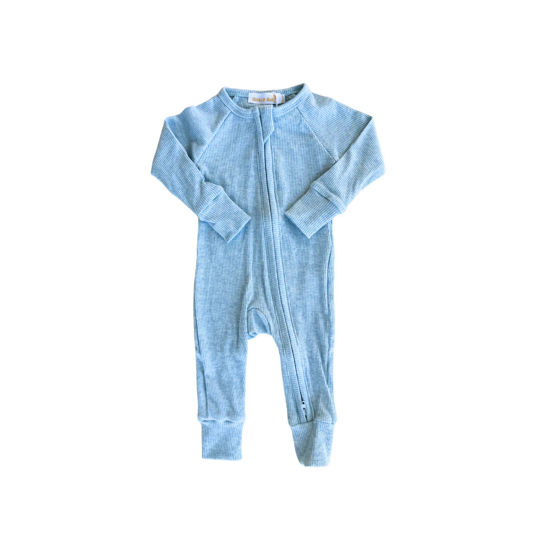 Zip Romper | Blue Marle Rib