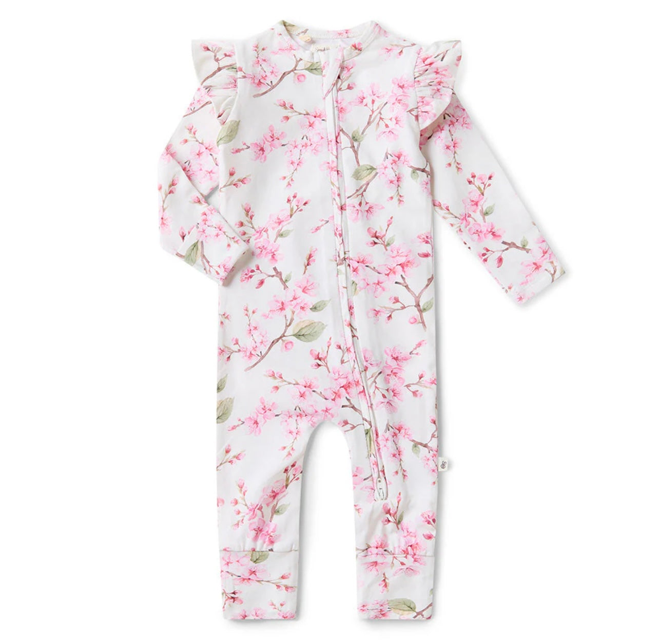 Cherry Blossom Organic Snugglesuit Convertible Romper with Frill