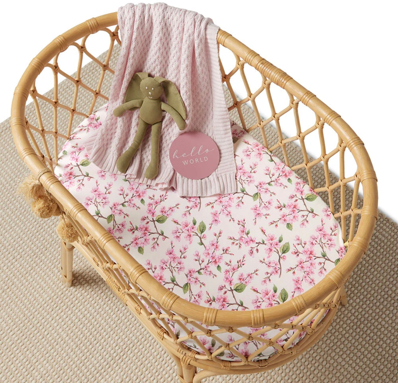 Cherry Blossom Organic Fitted Bassinet Sheet | Change Pad Cover