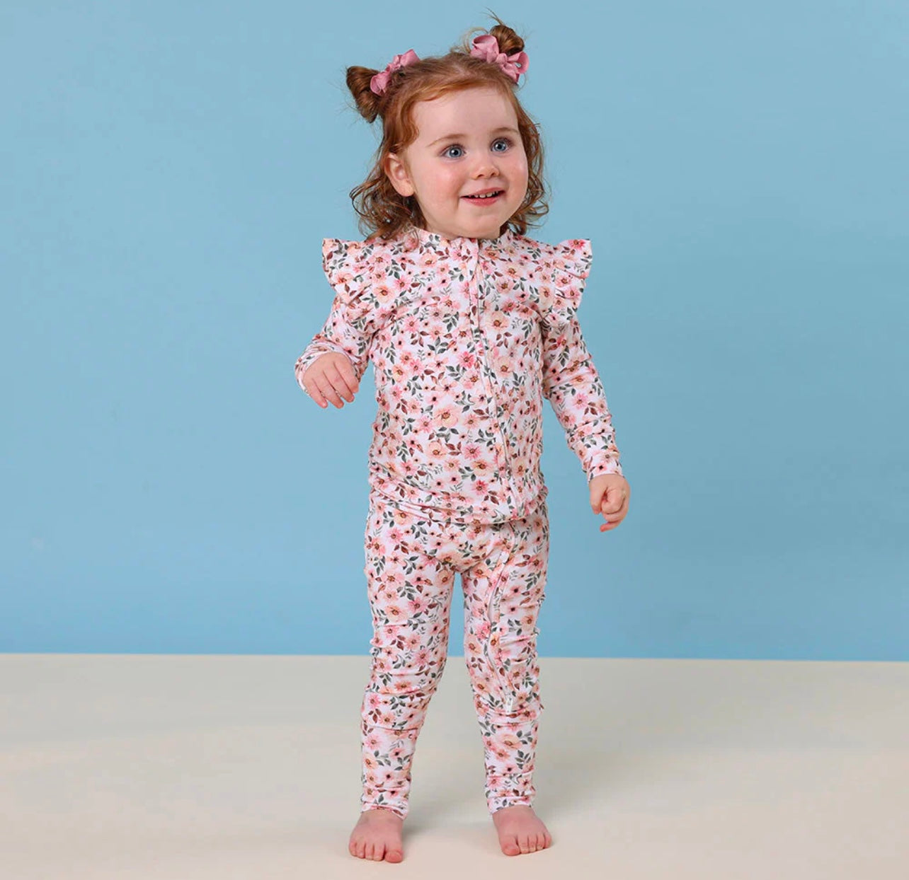 Spring Floral Organic Snugglesuit Convertible Romper with Frill