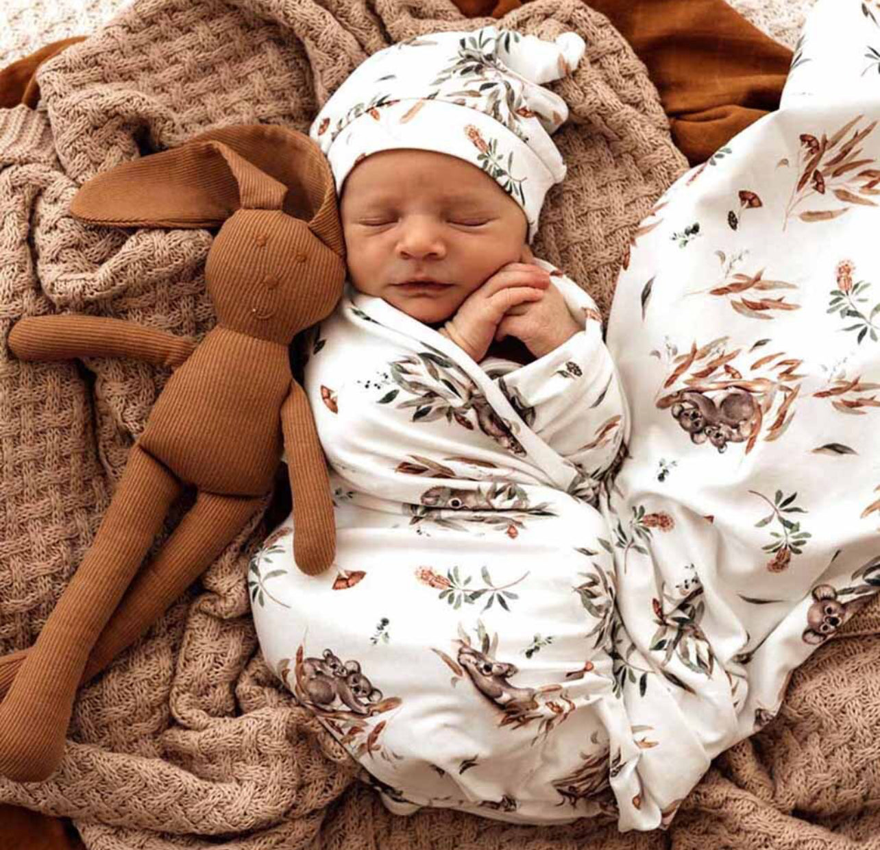 Koala Organic Jersey Wrap & Beanie Set