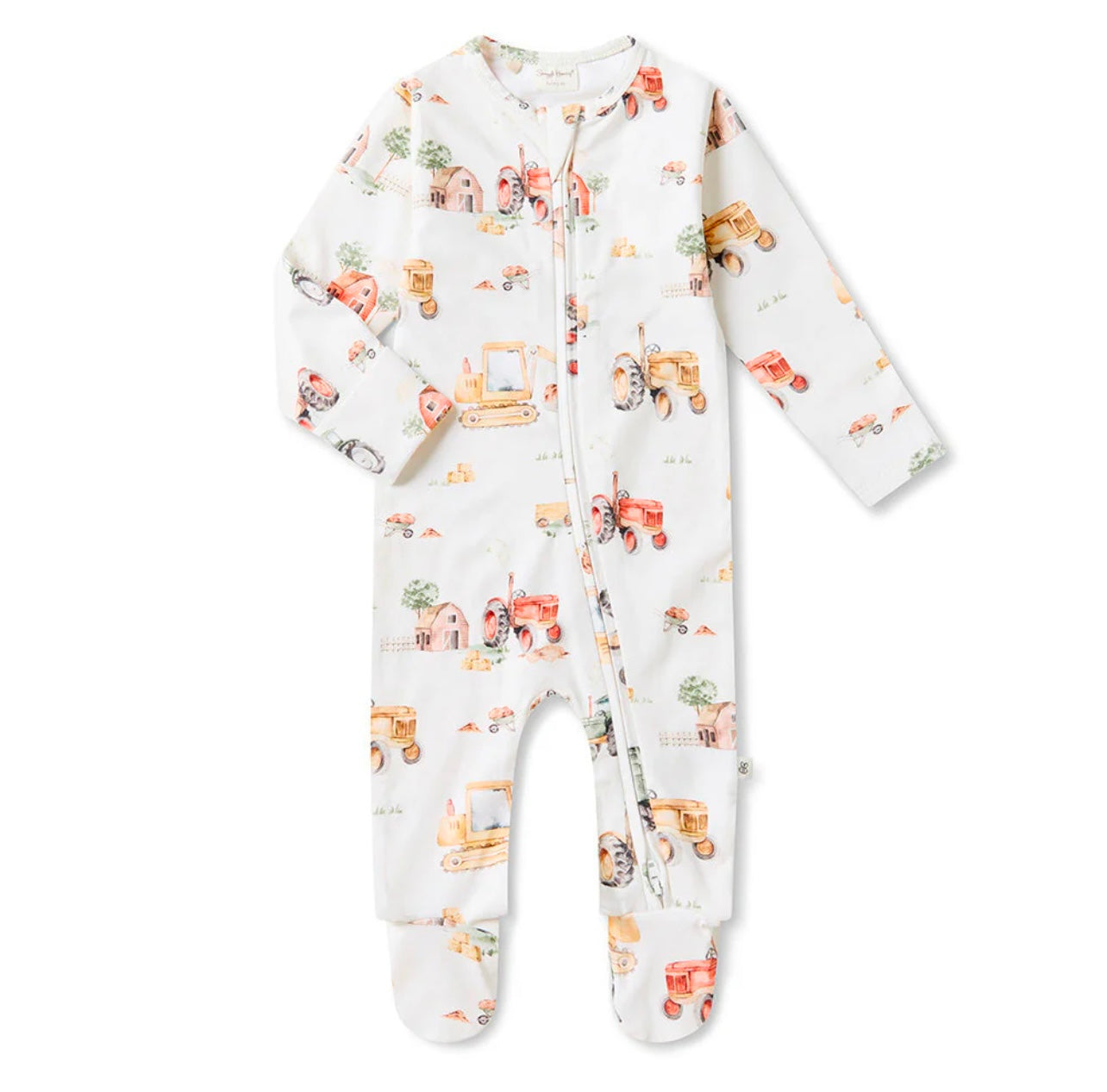 Diggers & Tractors Organic Snuggle Sleepsuit Zip Footie