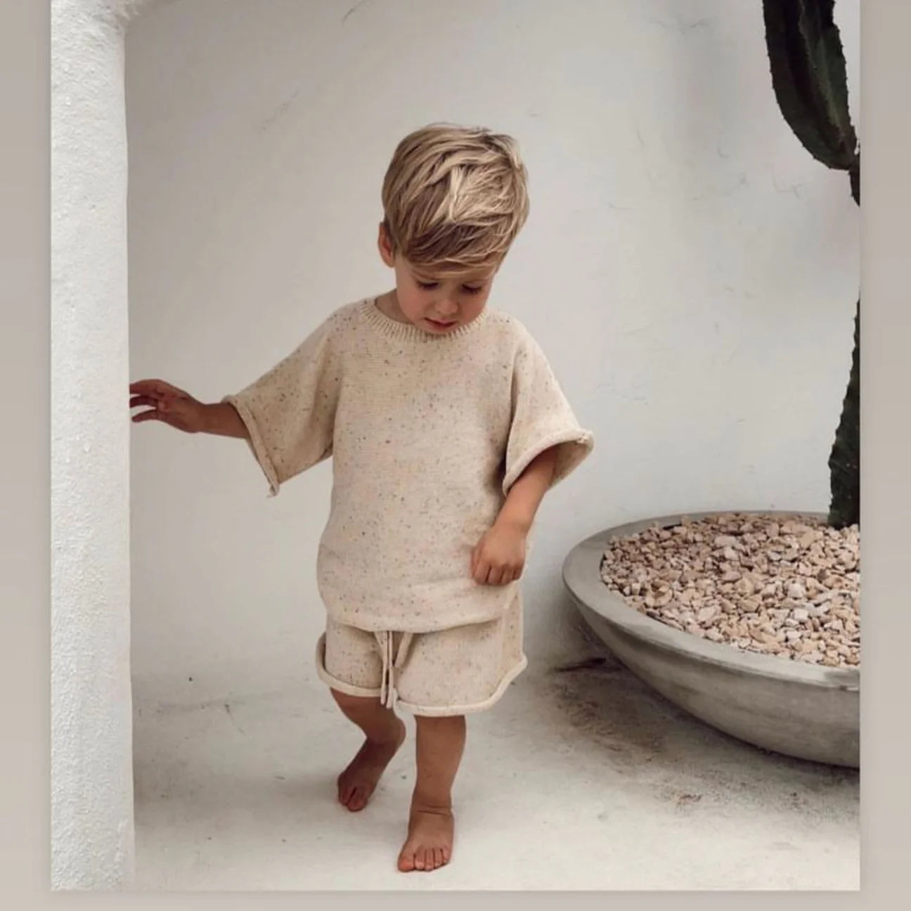 T-shirt & Shorts Set - Oatmeal Speckle