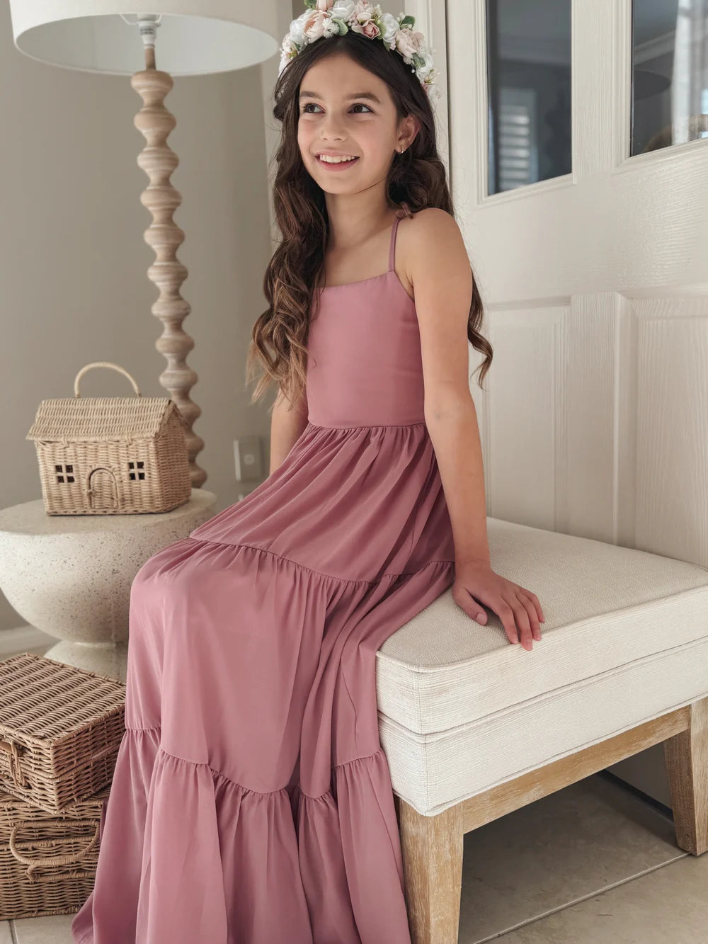 Clara Chiffon Girls Maxi Dress Dusty Rose