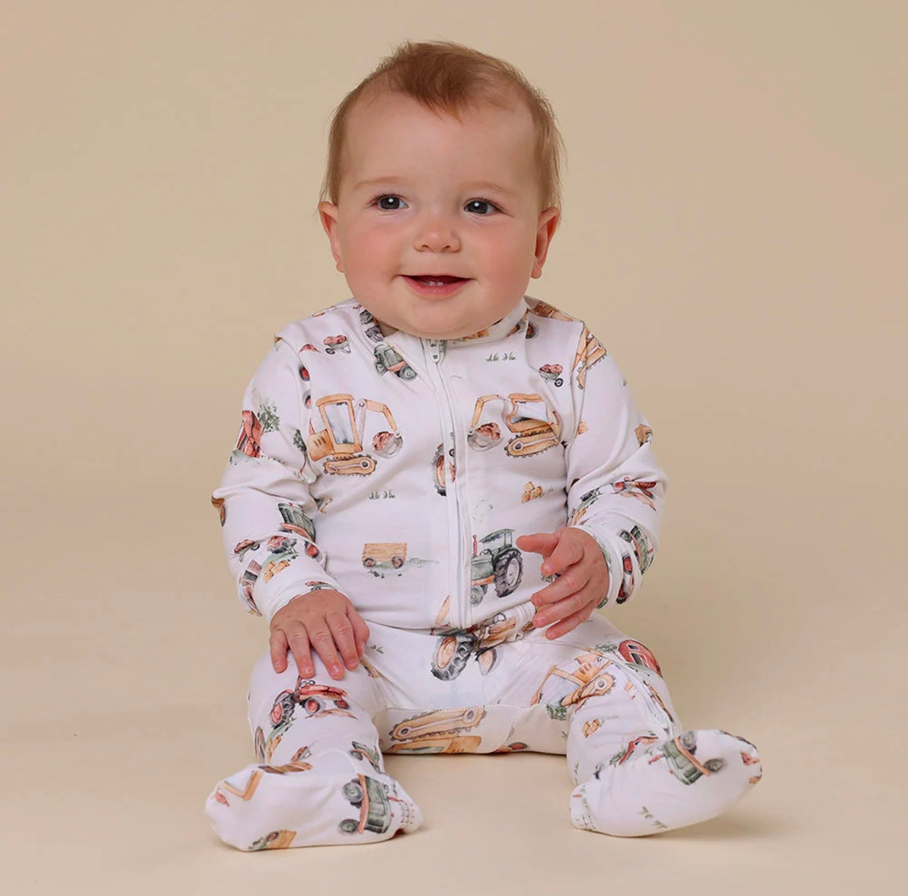 Diggers & Tractors Organic Snuggle Sleepsuit Zip Footie