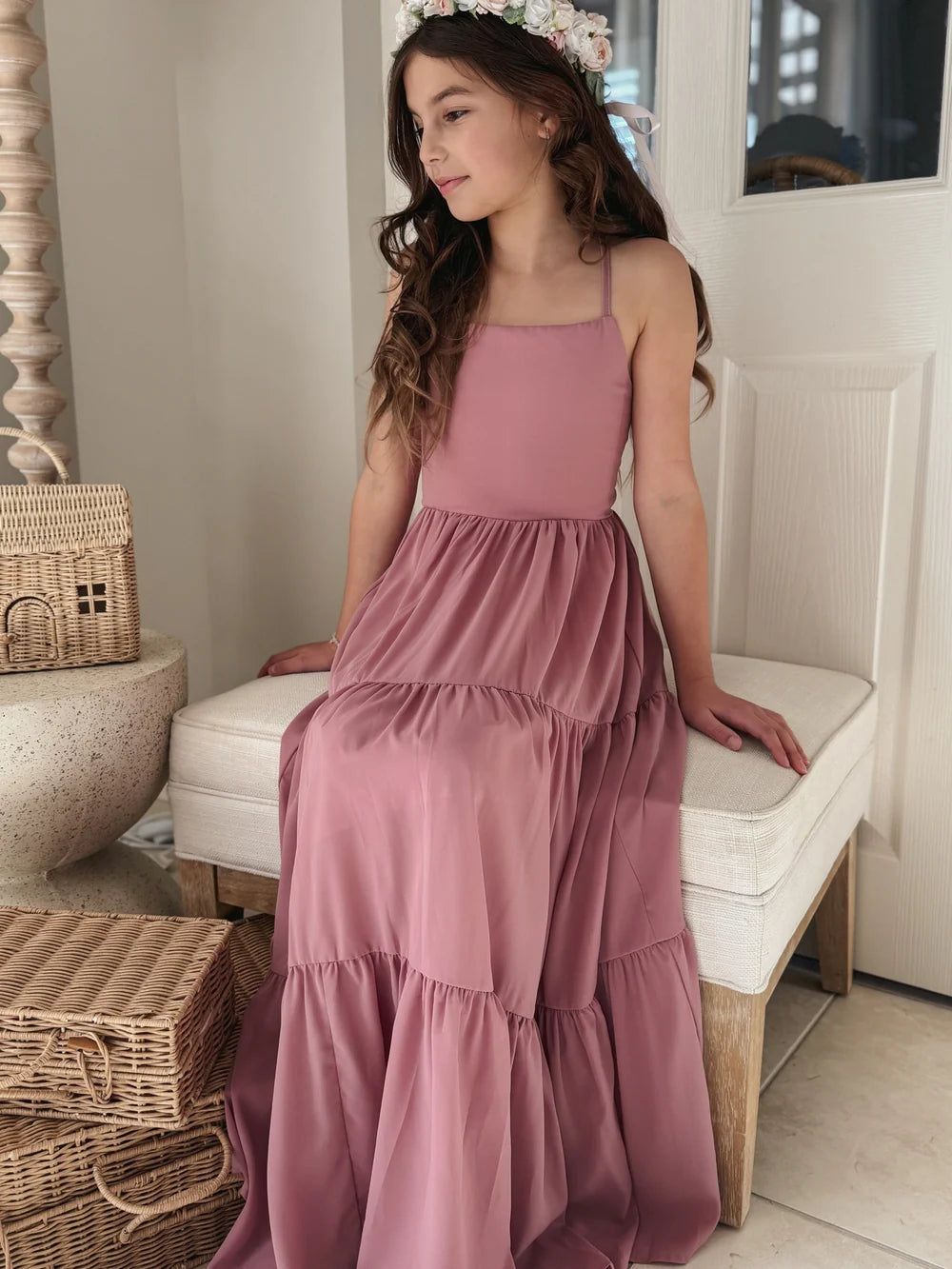 Clara Chiffon Girls Maxi Dress Dusty Rose