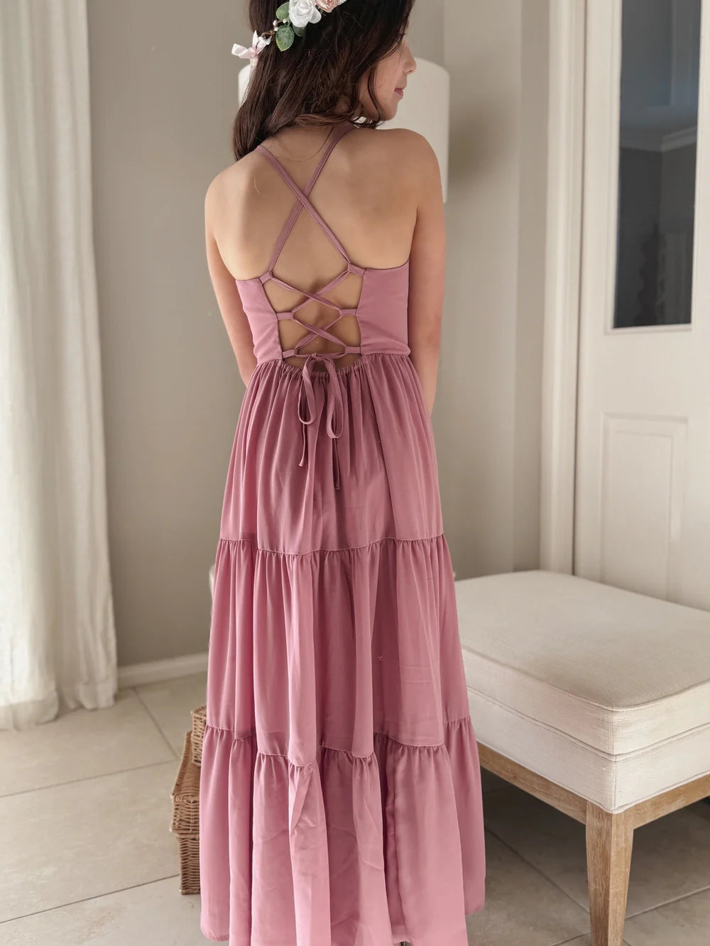 Clara Chiffon Girls Maxi Dress Dusty Rose