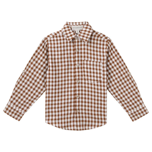 Oliver Long Sleeve Button Shirt - Cocoa Gingham