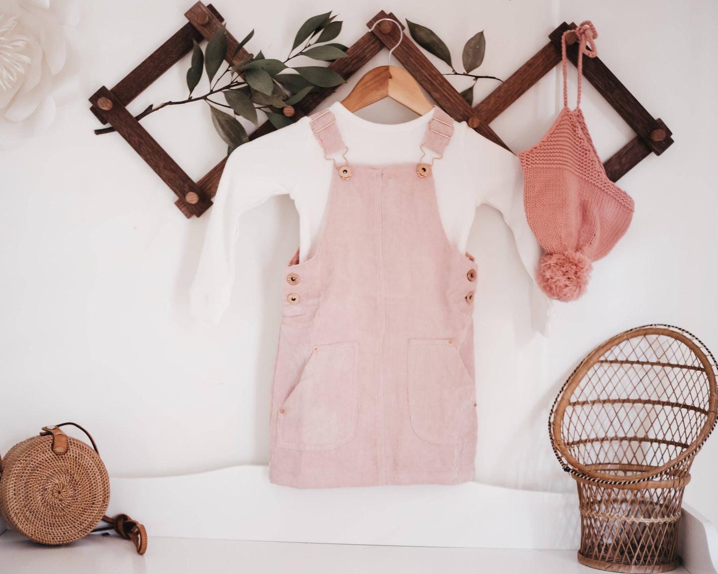 Hazel Cord Pinafore Dress - BLUSH