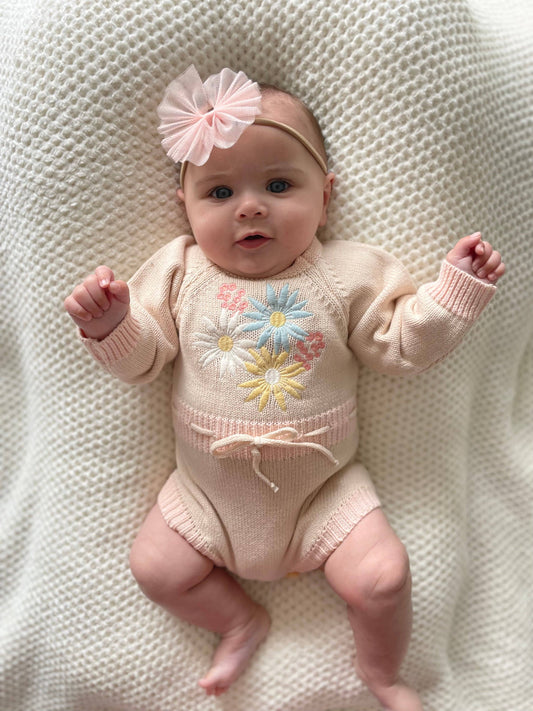 Springtime Long Sleeve Knitted Romper - Daisy